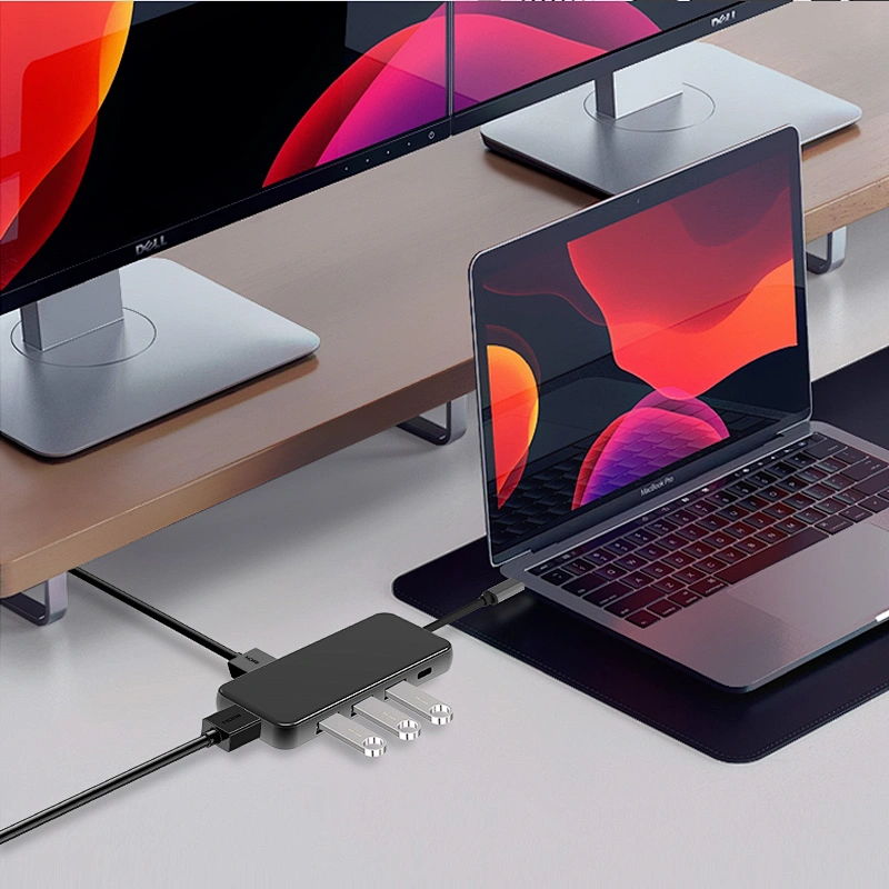 Multifunction USB C HUB,8-in-1 usb c to 2HDMI,with USB*3,SD/TF
