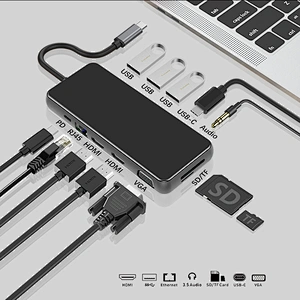 Multifunction 12in1 usb c hub,Type c *2,usb*3,HDMI*2,Rj45,VGA+3.5mm Audio