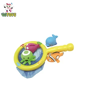 Hot sales plastic baby 4 pcs sea animals fishnet set latest toy for kids, baby bath tub toy
