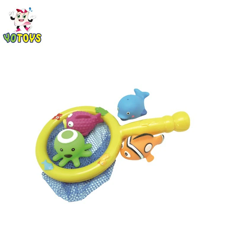 Hot sales plastic baby 4 pcs sea animals fishnet set latest toy for kids, baby bath tub toy