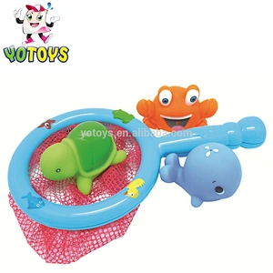 Hot selling children plastic fishing toys fish animal and baby play fish net