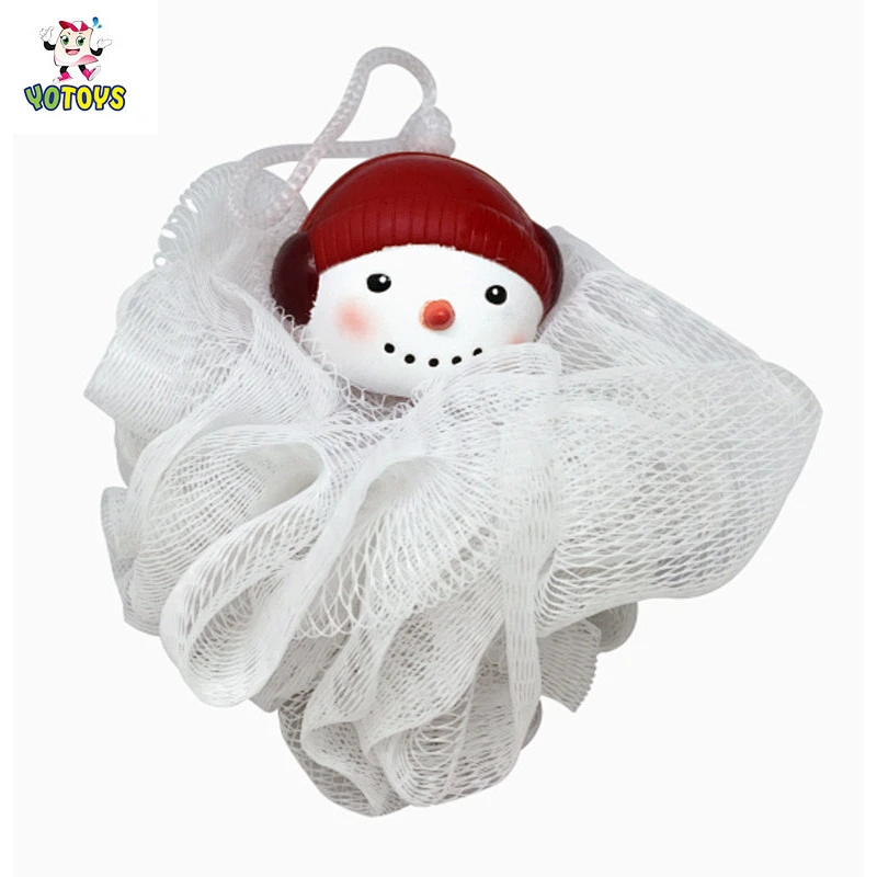 Wholesale Baby Shower Puff Mesh Sponge with Xmas Cartoon Toy