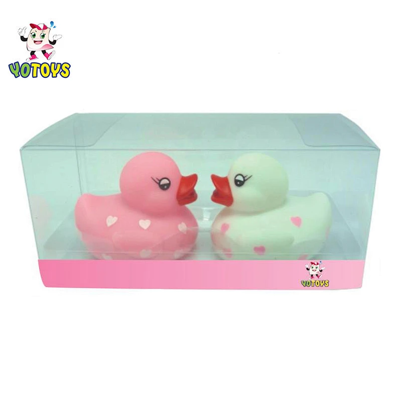 Pink and White Color Little Bath Duck with Hearts in PVC Box