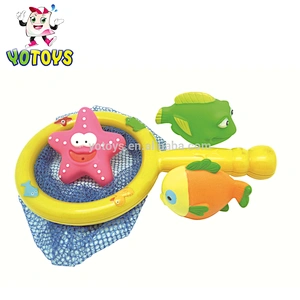 Hot selling children plastic fishing toys fish animal and baby play fish net