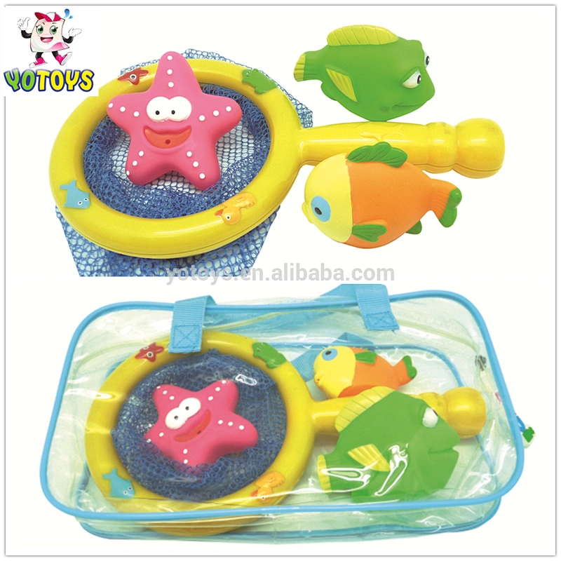 Hot selling children plastic fishing toys fish animal and baby play fish net