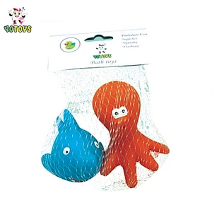 Floating Blue Pirate Ship and Little Yellow Duck Toys in Net Bag