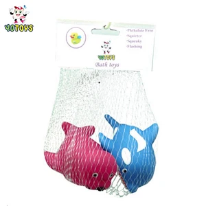 Floating Blue Pirate Ship and Little Yellow Duck Toys in Net Bag