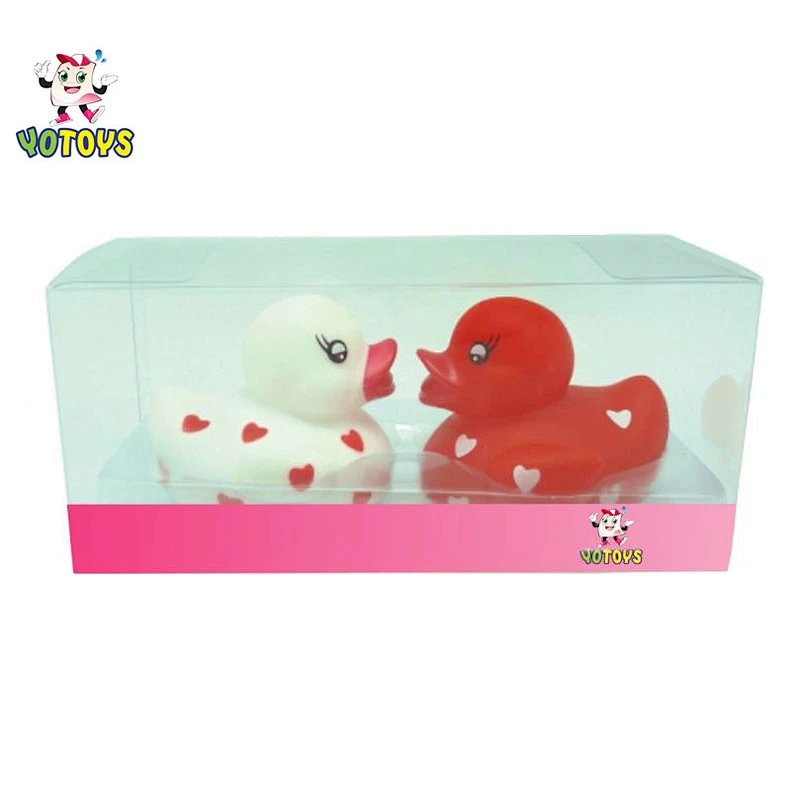 Floating Little 2 Hearts Bath Ducks in Transparent Gift Box