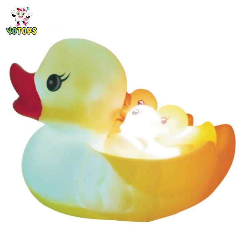 Shiny Yellow Duck Family Light Up Bath Boat Toy for Kids