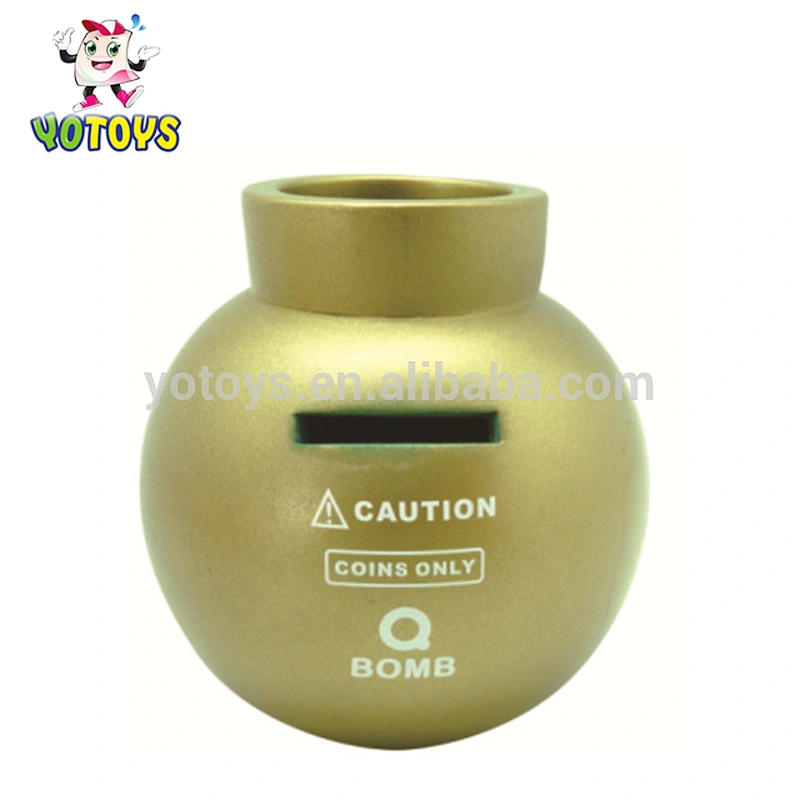 Hot selling unique style design bomb shaped gold color coin box wholesale cartoon piggy bank