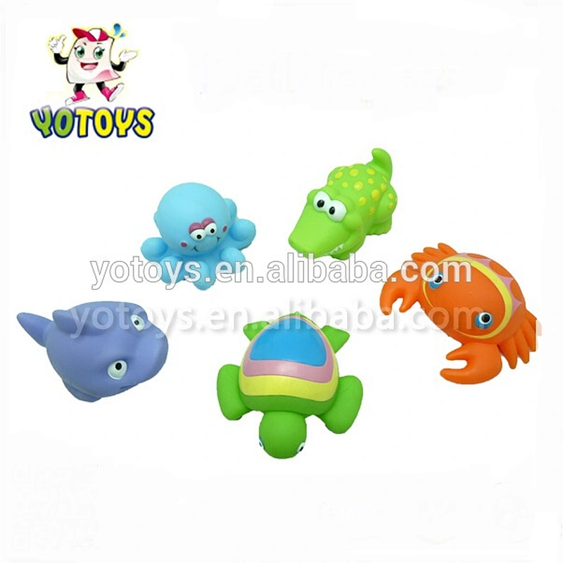 Lovely mixed animals colorful soft rubber float squeeze sound bathing toy for baby