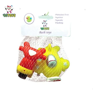 Floating Blue Pirate Ship and Little Yellow Duck Toys in Net Bag