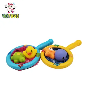 Hot sales plastic baby 4 pcs sea animals fishnet set latest toy for kids, baby bath tub toy