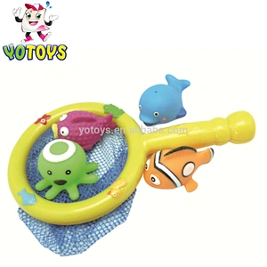 Hot selling children plastic fishing toys fish animal and baby play fish net