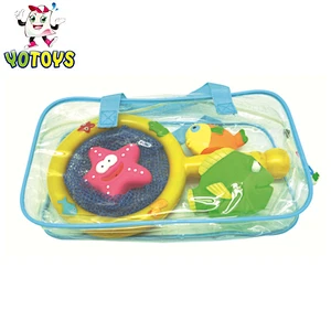 Hot sales plastic baby 4 pcs sea animals fishnet set latest toy for kids, baby bath tub toy