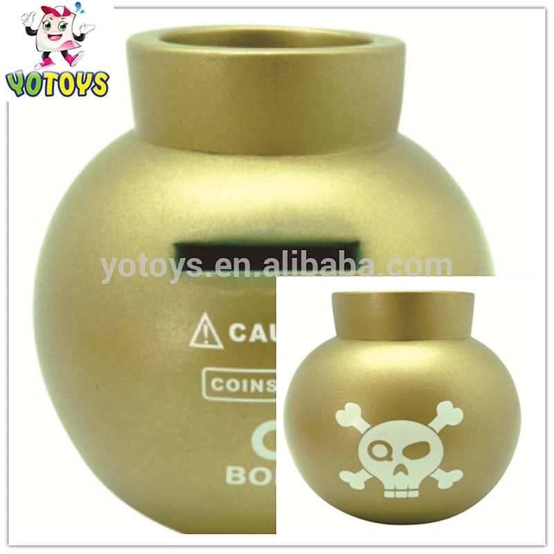 Hot selling unique style design bomb shaped gold color coin box wholesale cartoon piggy bank