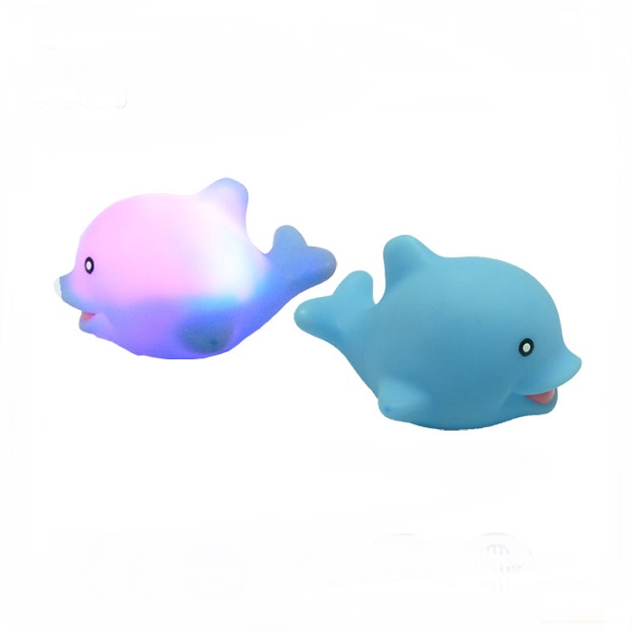 wholesale eco friendly plastic flashing toy vinyl dolphin for baby Led bath toys glowing for kids