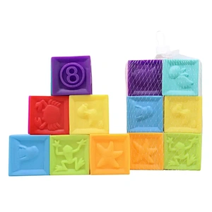 Soft Rubber Vinyl 3D Building Blocks with Number Montessori Educational Learning Bath Toy for Toddlers