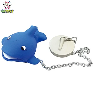 Vinyl PVC Animal Turtle Toy with Metal Chain Stopper Floating Bathbub Plug Drain Cover for Bathroom
