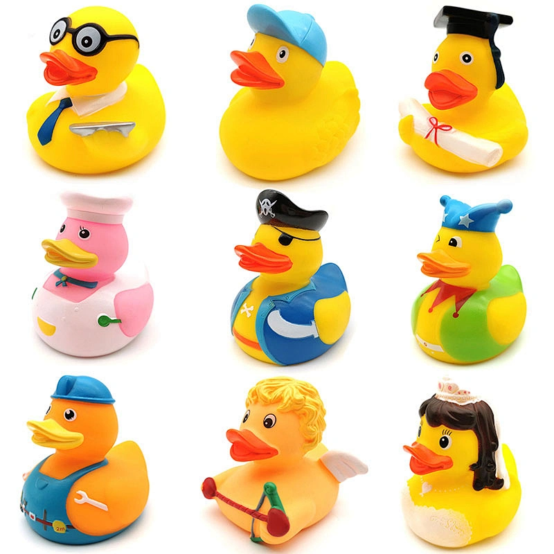 Custom PVC  Plastic Duckie  Rubber Duck with Sound Floating Squeaky Shower Bath Toy Rubber Duck for Kids