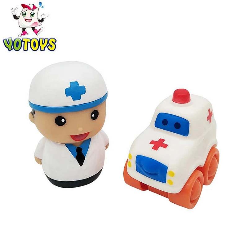 Eco Friendly Plastic Policemen Firemen Figure Ambulance Small Educational Car Toy Set for Boy Babies