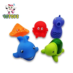 Eco-friendly PVC Rubber Duck Fish Plastic Sea Animal Toys water shower baby bath toys set for Children