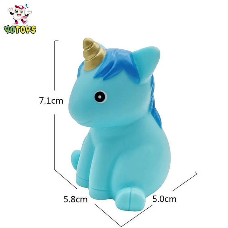 Custom plastic small blue unicorn animal figure world boys water shower baby bath toys for kids infant