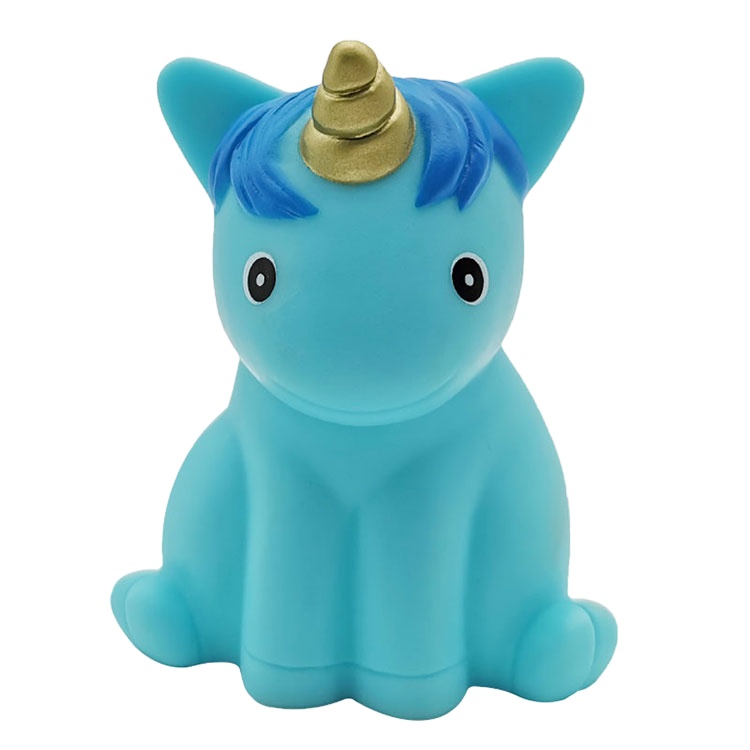 Custom plastic small blue unicorn animal figure world boys water shower baby bath toys for kids infant