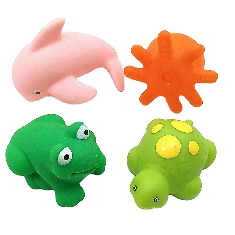 Eco Friendly Vinyl Sea Animal Frog Octapus Shark Turtle Squirters Squeaky Baby Bath Toy Set for Kids