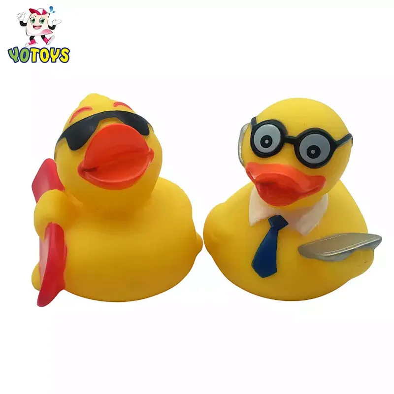Factory Eco Friendly Plastic Toy Squeaky Toys Yellow Rubber Duck with Glasses Baby Bath Toys for Kids