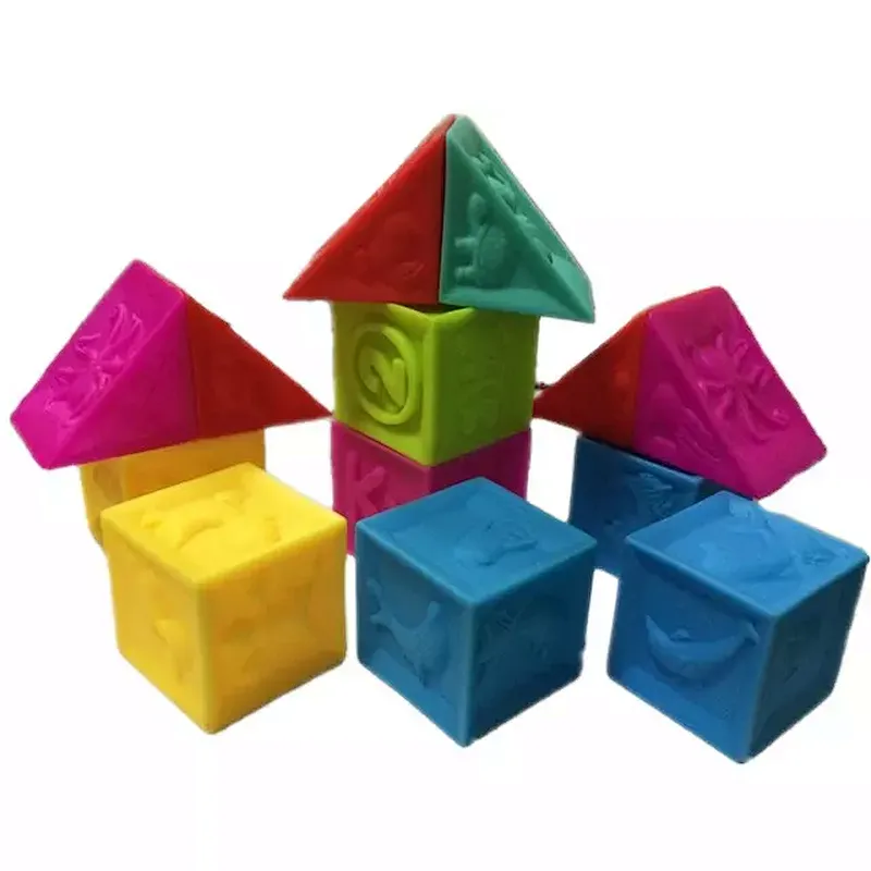 Soft Rubber Vinyl 3D Building Blocks with Number Montessori Educational Learning Bath Toy for Toddlers
