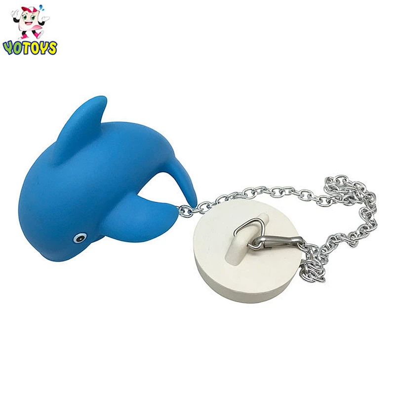 Vinyl PVC Animal Turtle Toy with Metal Chain Stopper Floating Bathbub Plug Drain Cover for Bathroom