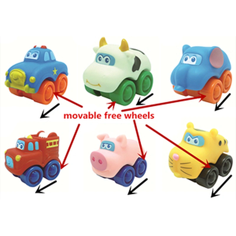 Dongguan Manufacturer Mini Plastic Animal Pig Cow Cat Small Car Toy Set Vehicle for Boys Kids Gift