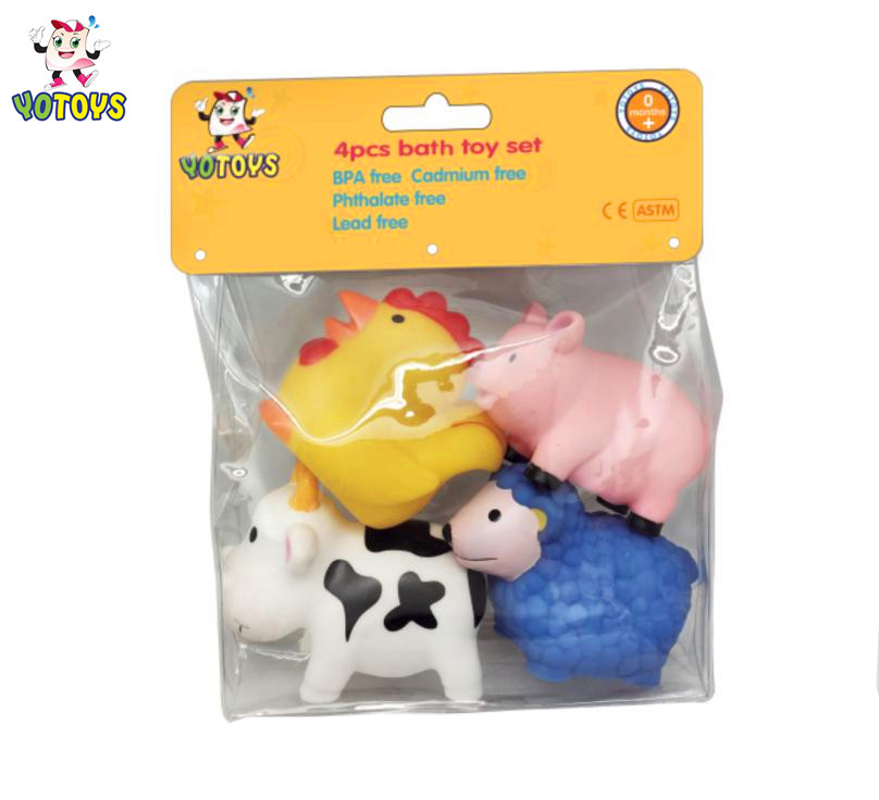 Cadmium Free Baby Farm Animal Bath Toy Set with Squirters