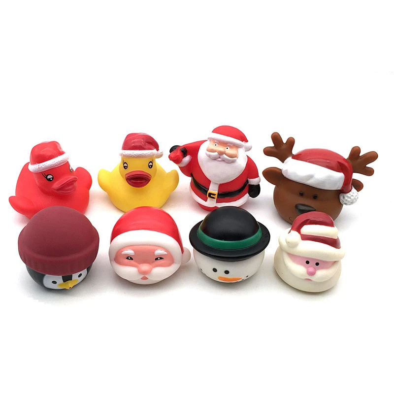 Custom Christmas Vinyl Animal Little Rubber Plastic Duck squirting water Bath bathtub Toys for Baby