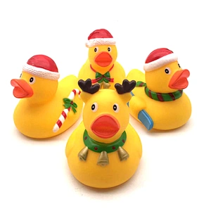 Navidad Custom Christmas Vinyl Animal Little Rubber Plastic Duck water Bath Toys for Baby shower gift