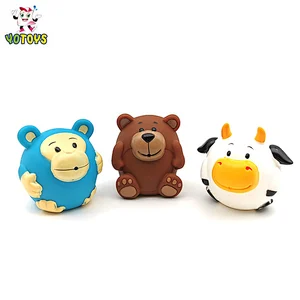 Baby Soft Animal Round Bear Cow Monkey Pig Penguin 6pcs Shape Squirtes Bath Toys for Kids