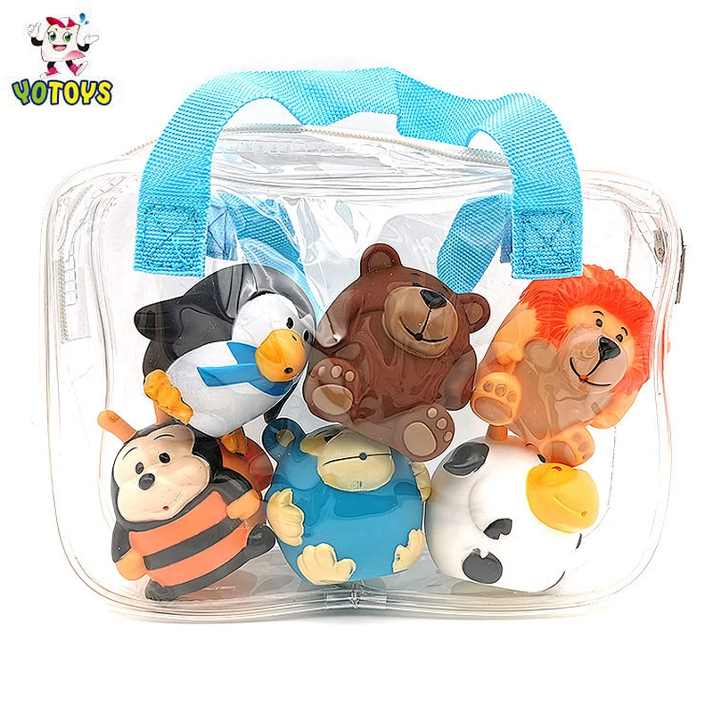 Baby Soft Animal Round Bear Cow Monkey Pig Penguin 6pcs Shape Squirtes Bath Toys for Kids