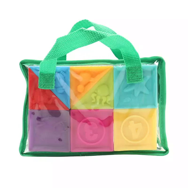 Soft Rubber Vinyl 3D Building Blocks with Number Montessori Educational Learning Bath Toy for Toddlers