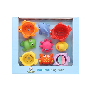 Rubber PVC Plastic Sea Animal Fish Octopus Baby Stacking Up Cups Bath Toys set Water Toy for Babies Kids
