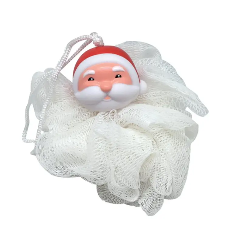 Plastic Christmas Shower Sponge Puff Christmas Bath Ball with Small Vinyl Toy for Kids Children