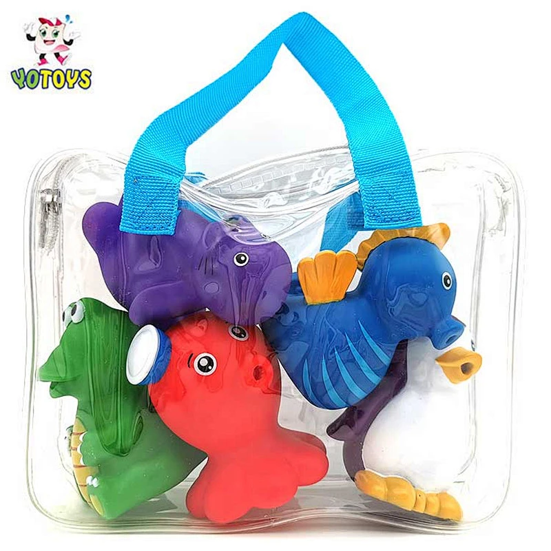 Wholesale cute Plastic rubber Animals sea horse penguin bath toy set baby water shower toys for child