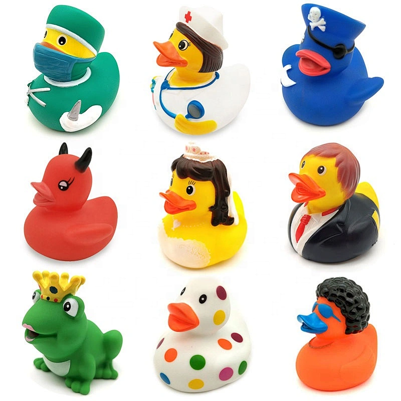Promotional  Soft Toy Animal Tub Swimming Floating Big Black Printed Rubber Ducky Bathtub Squeeze Sounding Squeaky Bath Duck
