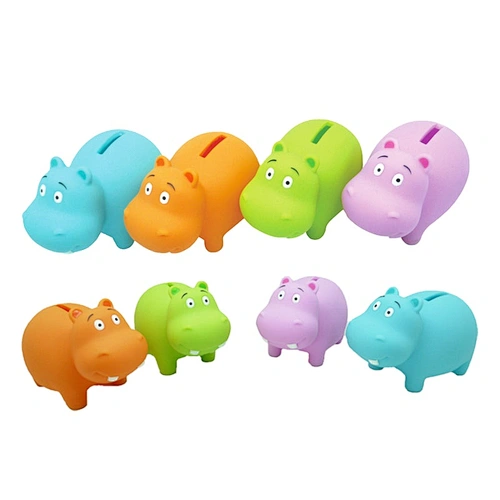 Eco Friendly Soft Pvc Hippo Teddy Bear Piggy Box Bank Animal Educational Money Bank Slot Toys for Babies