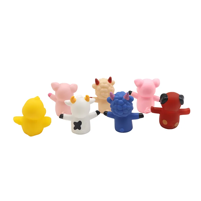 Custom Plastic Rubber Farm Animal Playing Game Pvc bath toys Decoration Finger Puppets for Kids