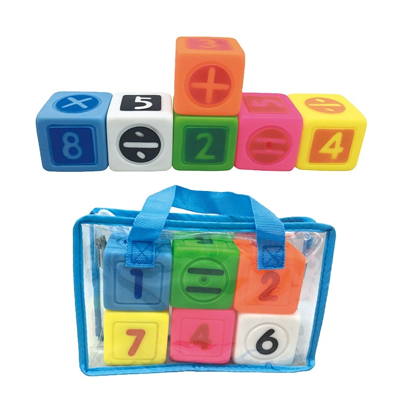 Cube Stacking Blocks Toy Emboss Baby Stacking Toys Kid Rubber Building Toddler PVC Soft Blocks Set Baby Educational Toy