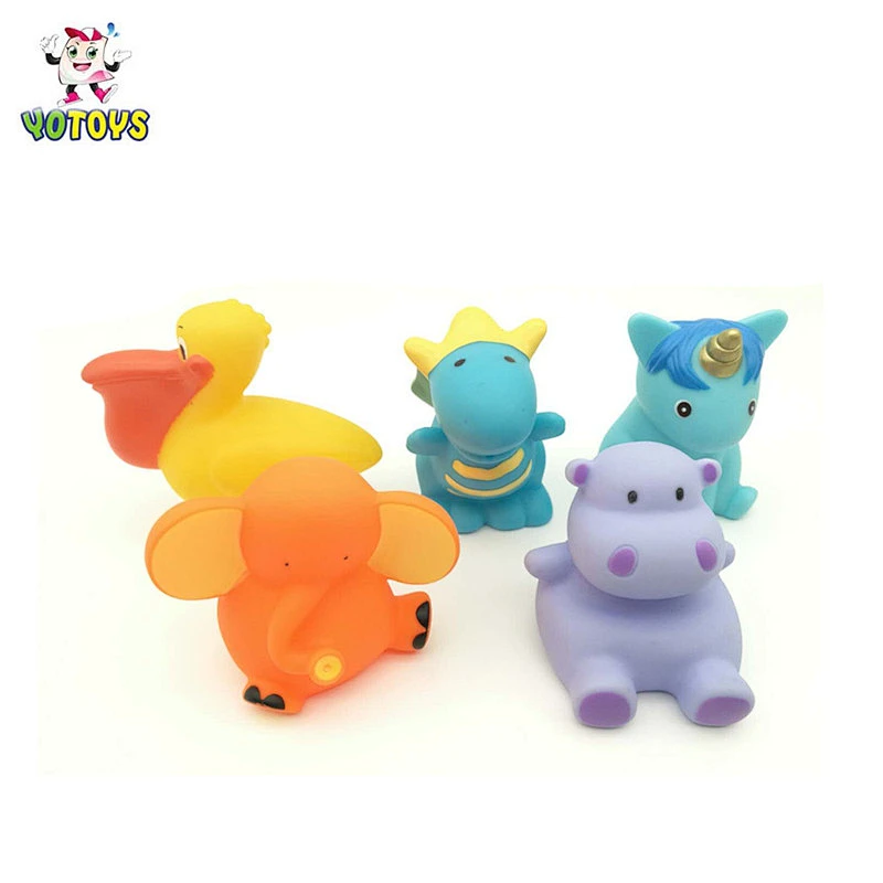 Custom plastic small blue unicorn animal figure world boys water shower baby bath toys for kids infant