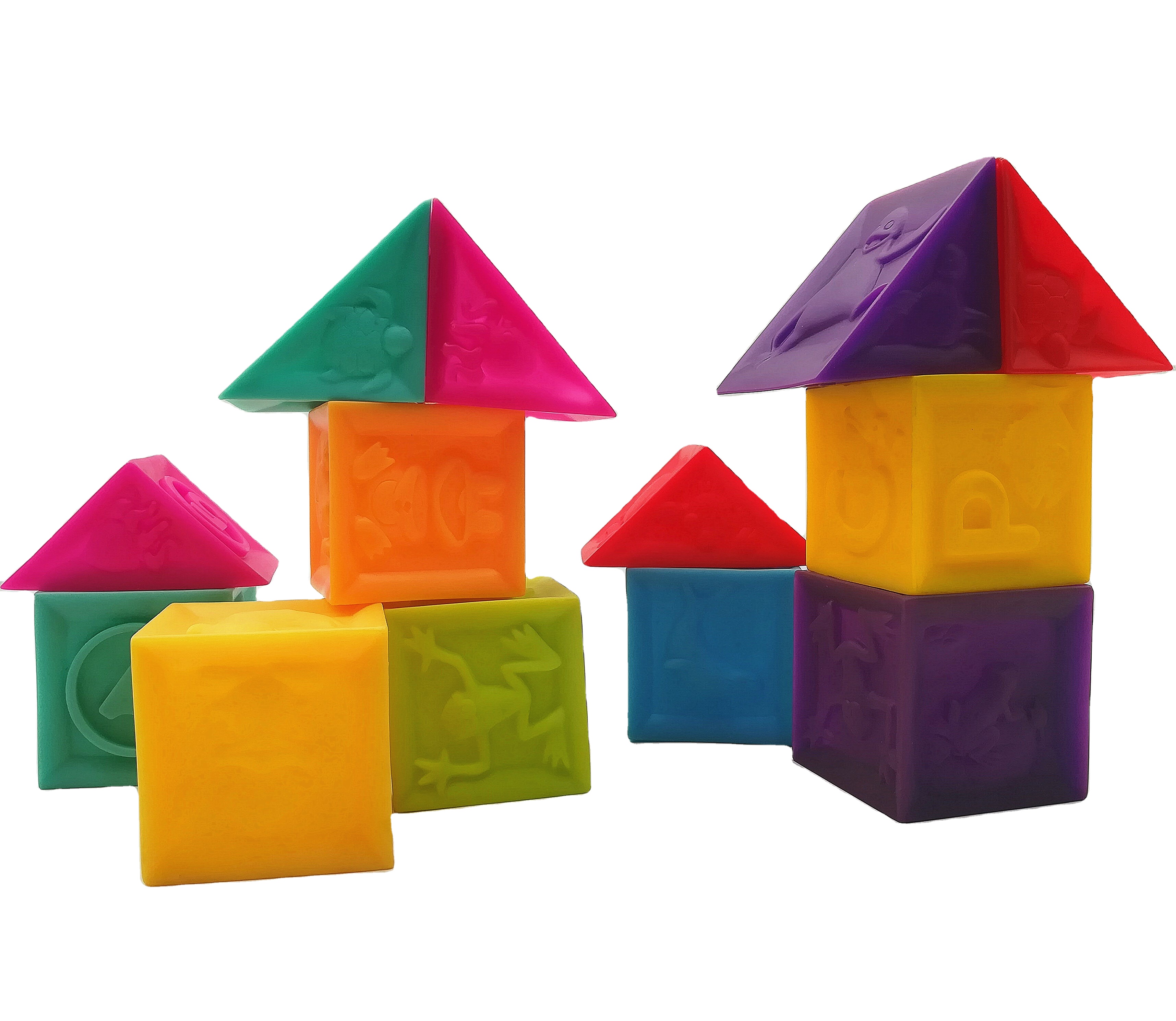 Cube Stacking Blocks Toy Emboss Baby Stacking Toys Kid Rubber Building Toddler PVC Soft Blocks Set Baby Educational Toy