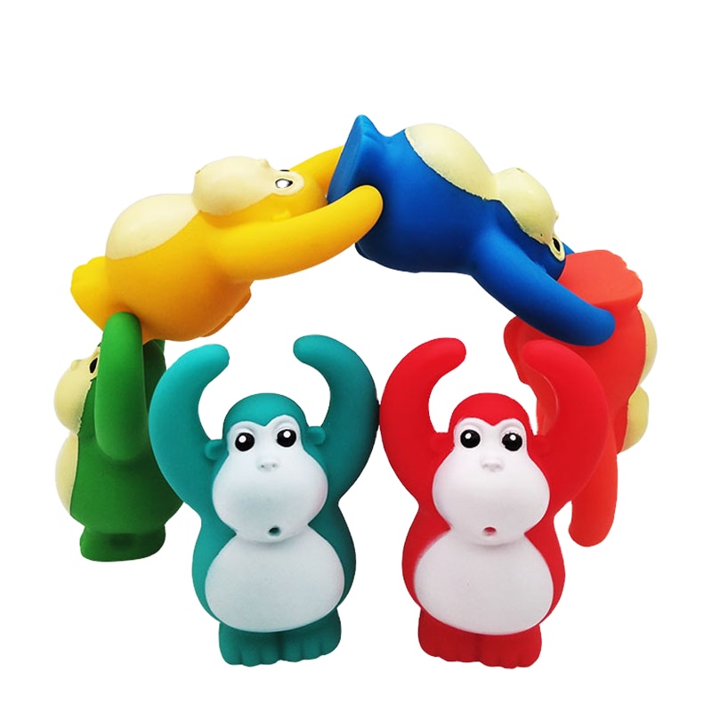 China Wholesale Educational Rubber Toy Monkey Connect Games Squirting Bath Toy for Babies Toddlers