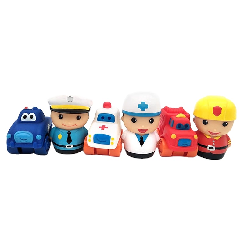 Eco Friendly Plastic Policemen Firemen Figure Ambulance Small Educational Car Toy Set for Boy Babies